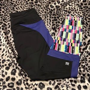 Victoria’s Secret sport black leggings with multicolored blocks at the bottoms